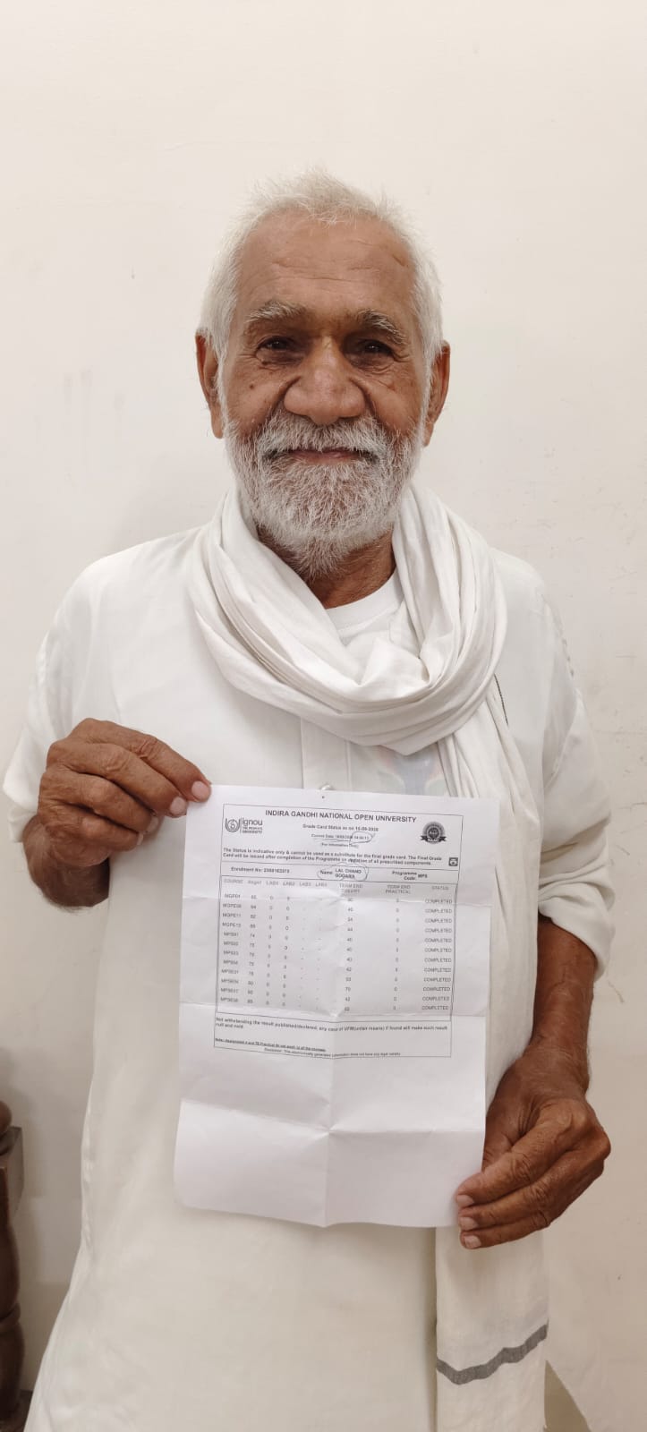 85 वर्षीय लालचंद गोदारा ने पास की एमए, 1200 में से 965 अंक किए हासिल